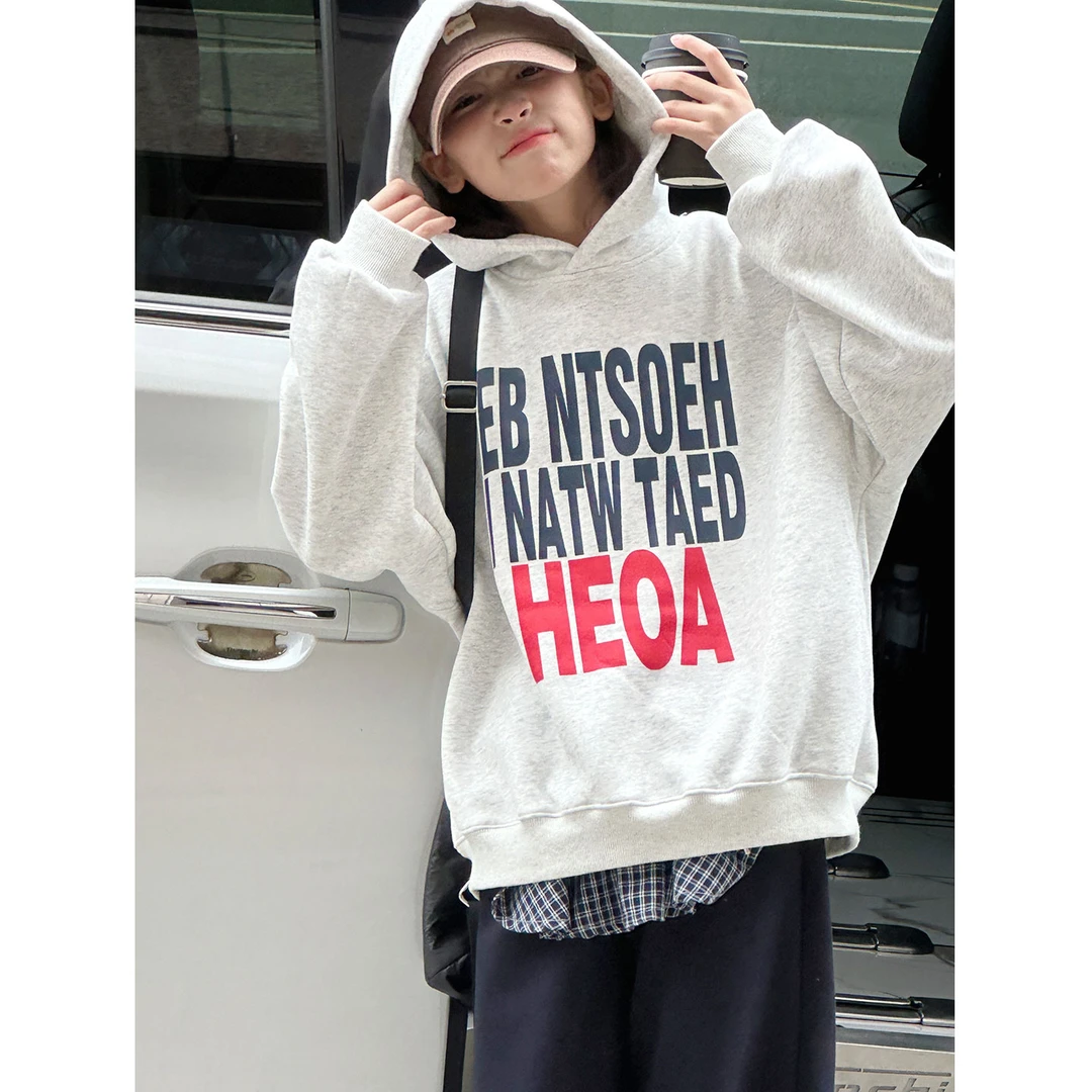 K29965孙小美潮酷女童秋冬卫衣2025新款儿童连帽上衣加绒加厚衣服