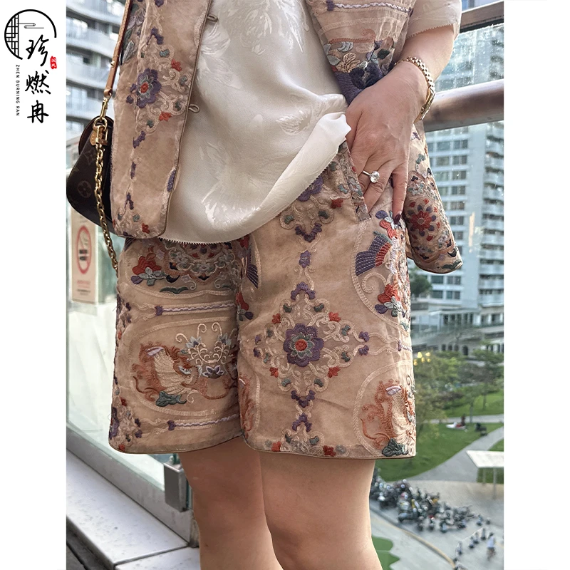 【珍珍优品】【敦煌蝶飞】夏季轻奢时尚显瘦新中式国风短裤K-30611