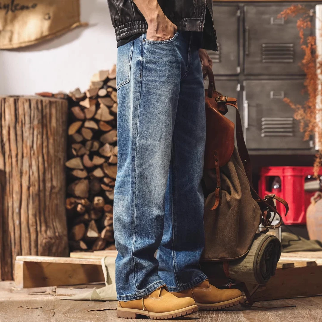 美式复古重磅水洗宽松直筒牛仔裤男潮牌新款长裤子男士百搭休闲裤