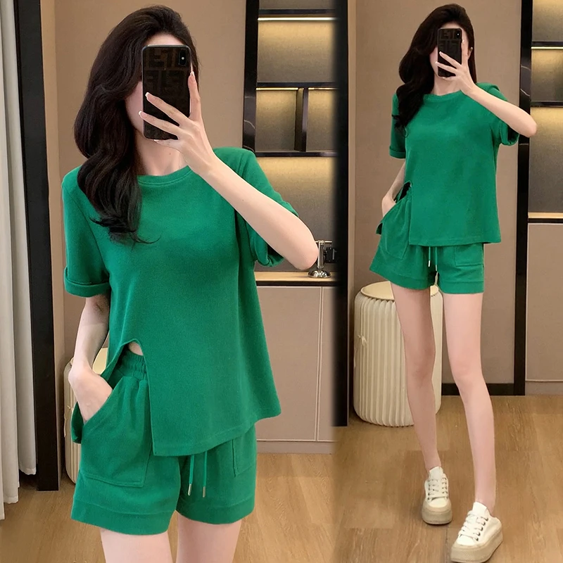 洋气休闲套装女款2025爆款夏季小个子高级感短袖短裤两件套运动服