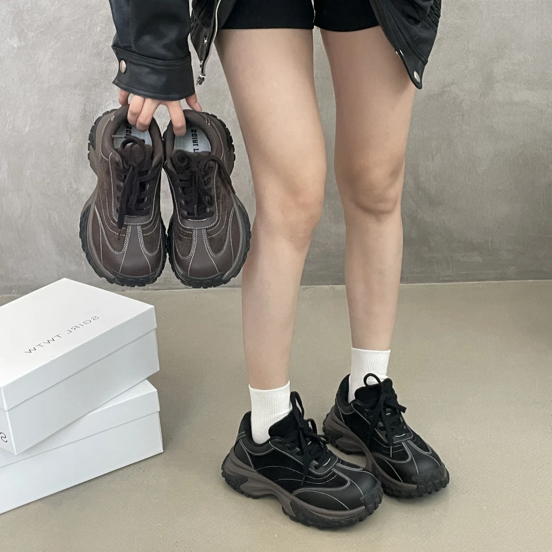 SGIRL TWTW深口圆头厚底拼接休闲鞋黑色英伦风复古老爹鞋A633-1