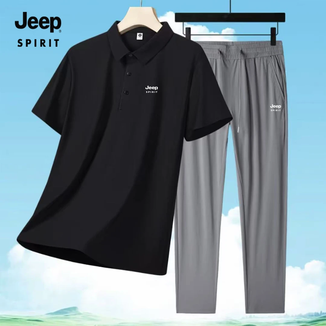 JEEPSPIRIT正品时尚舒适POLO衫翻领长裤男士冰丝速干休闲宽松大码