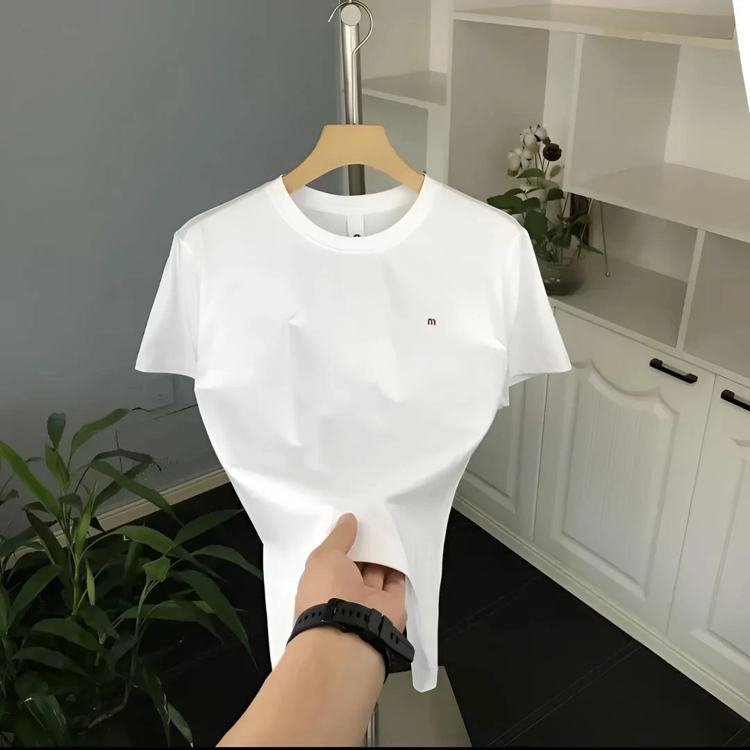 2025年夏季新款男士T恤休闲百搭简约潮流时尚圆领套头短袖上衣帅
