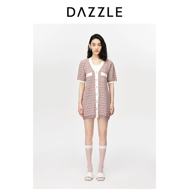 【陈大可】大地DAZZLE地素亚麻粗花呢V领针织连衣裙女2D2E615