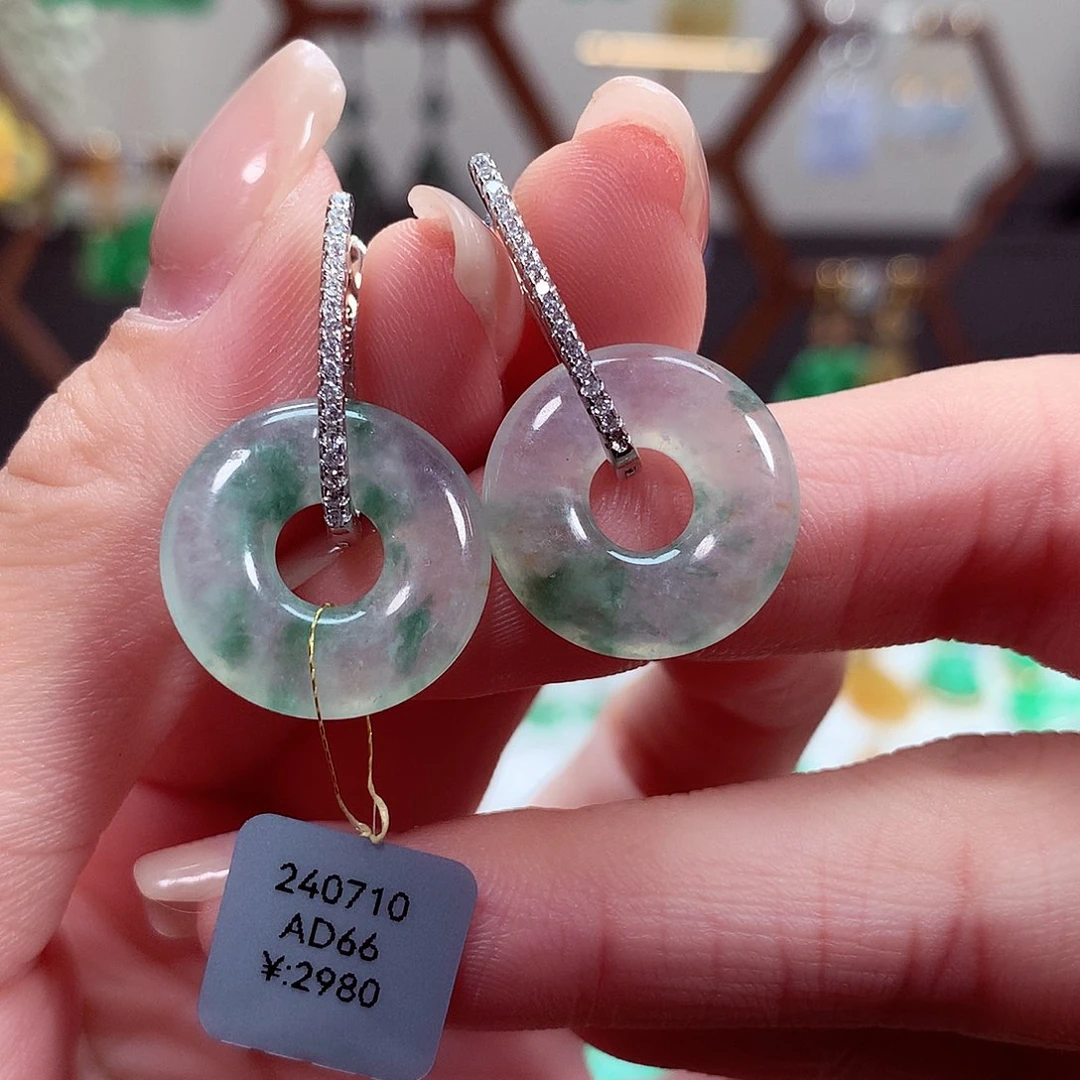 翡翠耳饰银S925镶嵌天然翡翠