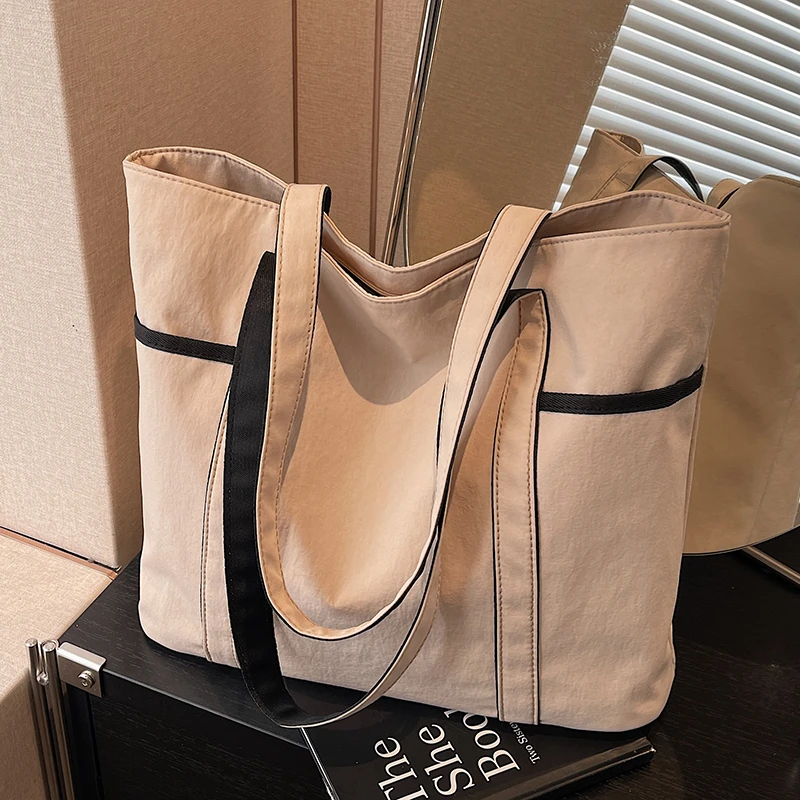 日系简约帆布托特包包女2025新款时尚休闲通勤包大容量上课单肩包