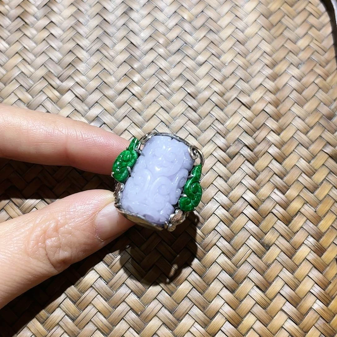 翡翠戒指银S925镶嵌思*坤个性十足时尚
