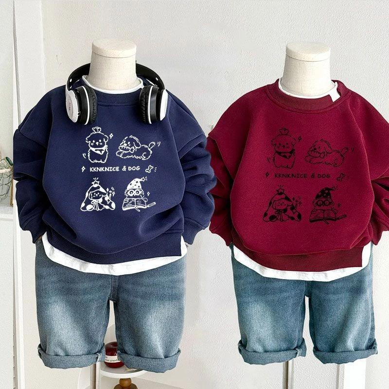 男童卫衣秋冬季2024新款儿童加绒加厚上衣中大童舒适柔软宽松套头