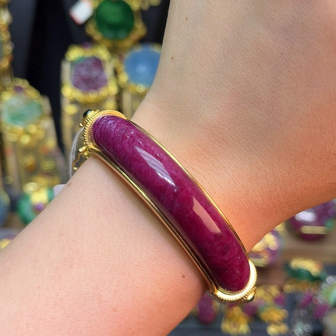 红宝石手镯银S925镀金镶嵌