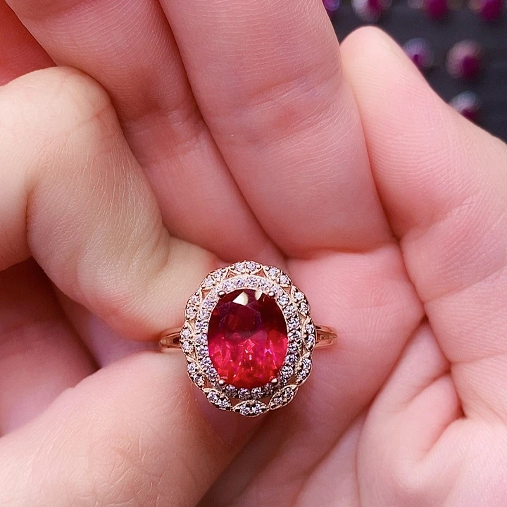 戒指银S925镶嵌红宝石