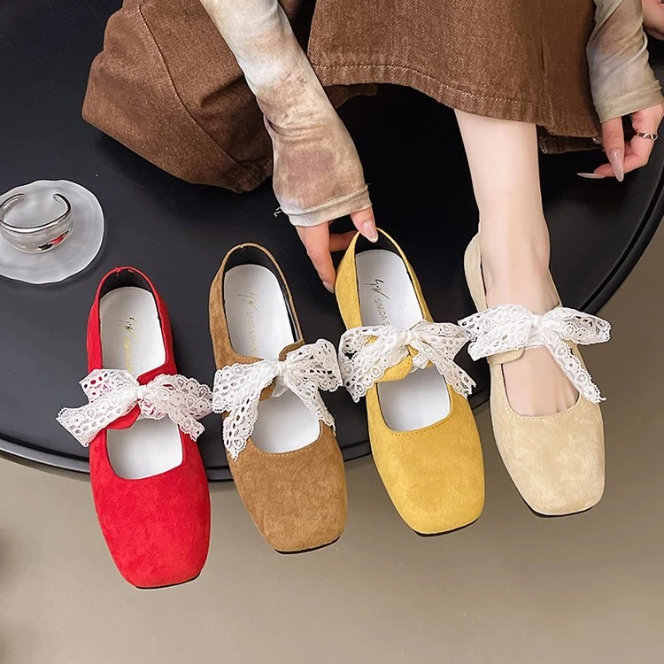 2025春款新款复古系带方头芭蕾单鞋女小众百搭休闲小皮鞋小单鞋