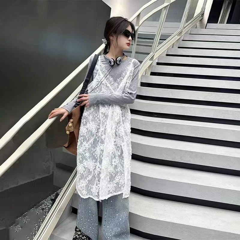 503259  韩版女童蕾丝针织春款时尚洋气日常百搭休闲套装