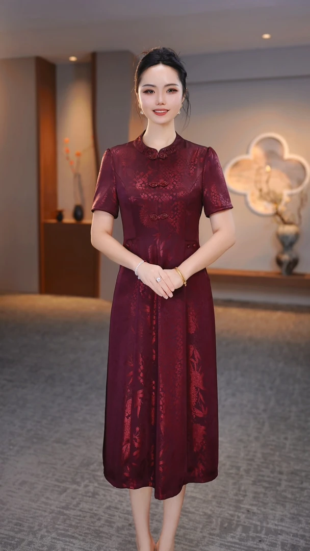 （现货清仓）新中式中年国风改良旗袍妈妈遮肚子连衣裙XKL-25811