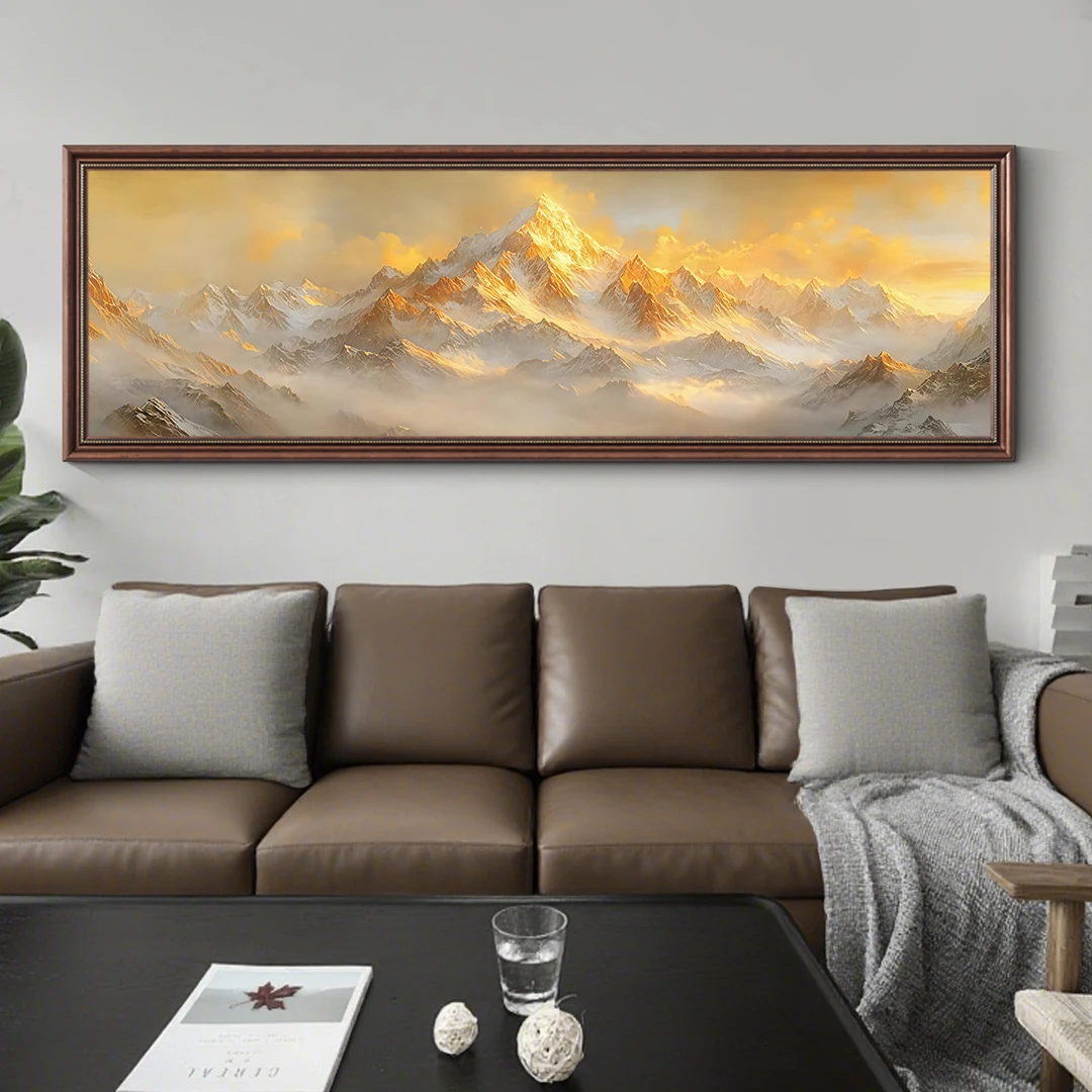 【朝晖】日照金山客厅装饰画横版沙发背景墙挂画美式复古背有靠山画