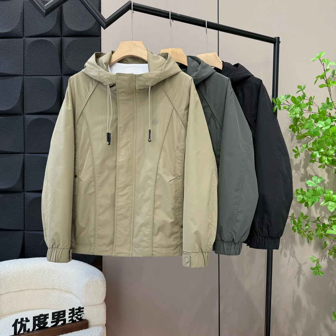 防风时尚男秋季拼接潮流立领免烫夹克春秋连帽百搭外套821