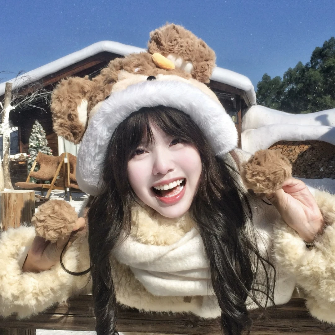 凛可爱 卡通可爱大耳朵小狗毛绒帽子加厚保暖户外套头帽冬季