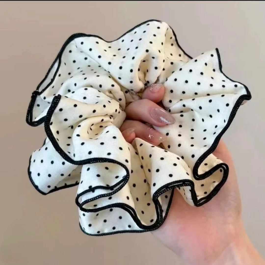 韩版小蛮腰黑白波点大肠发圈四层扎头绳高级感百搭头花低马尾发绳