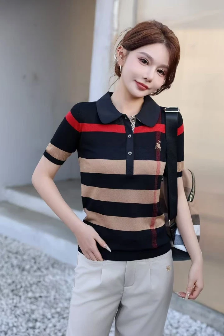 [金曼]新品夏季英伦风天丝POLO领上衣19073