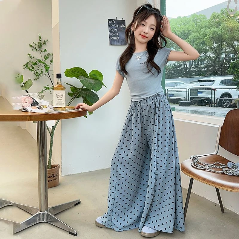 夏季套装儿童休闲洋气两件套新款儿童节波点裙裤夏装短袖女童潮流