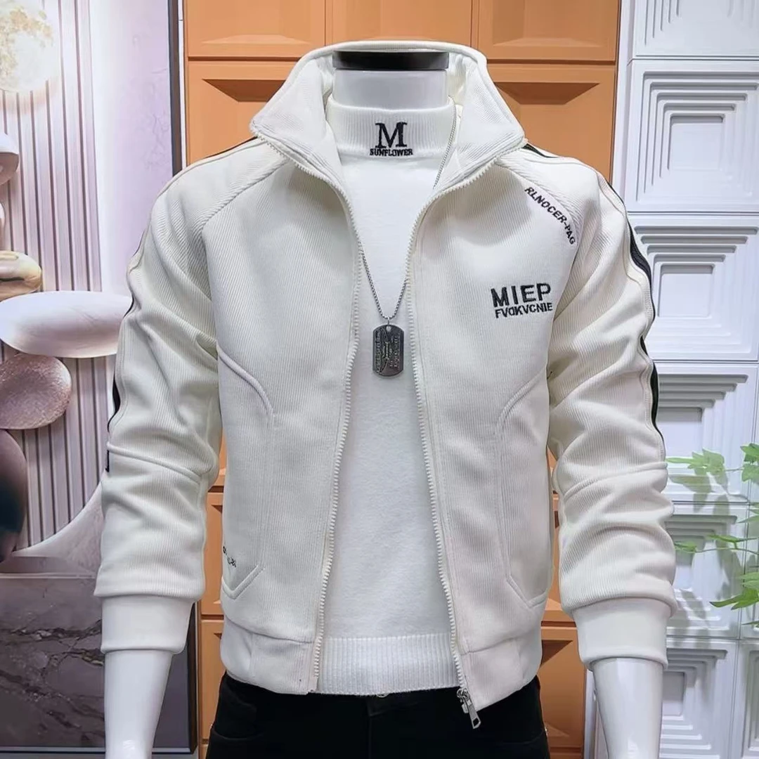 冬季加绒保暖男士时尚休闲百搭外套潮流修身男装立领加绒夹克外套