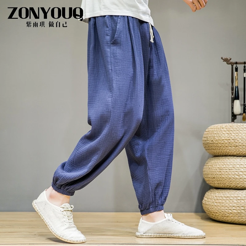 ZONYOUQ春季新款男装中国风宽松休闲裤松紧小脚裤男式长裤