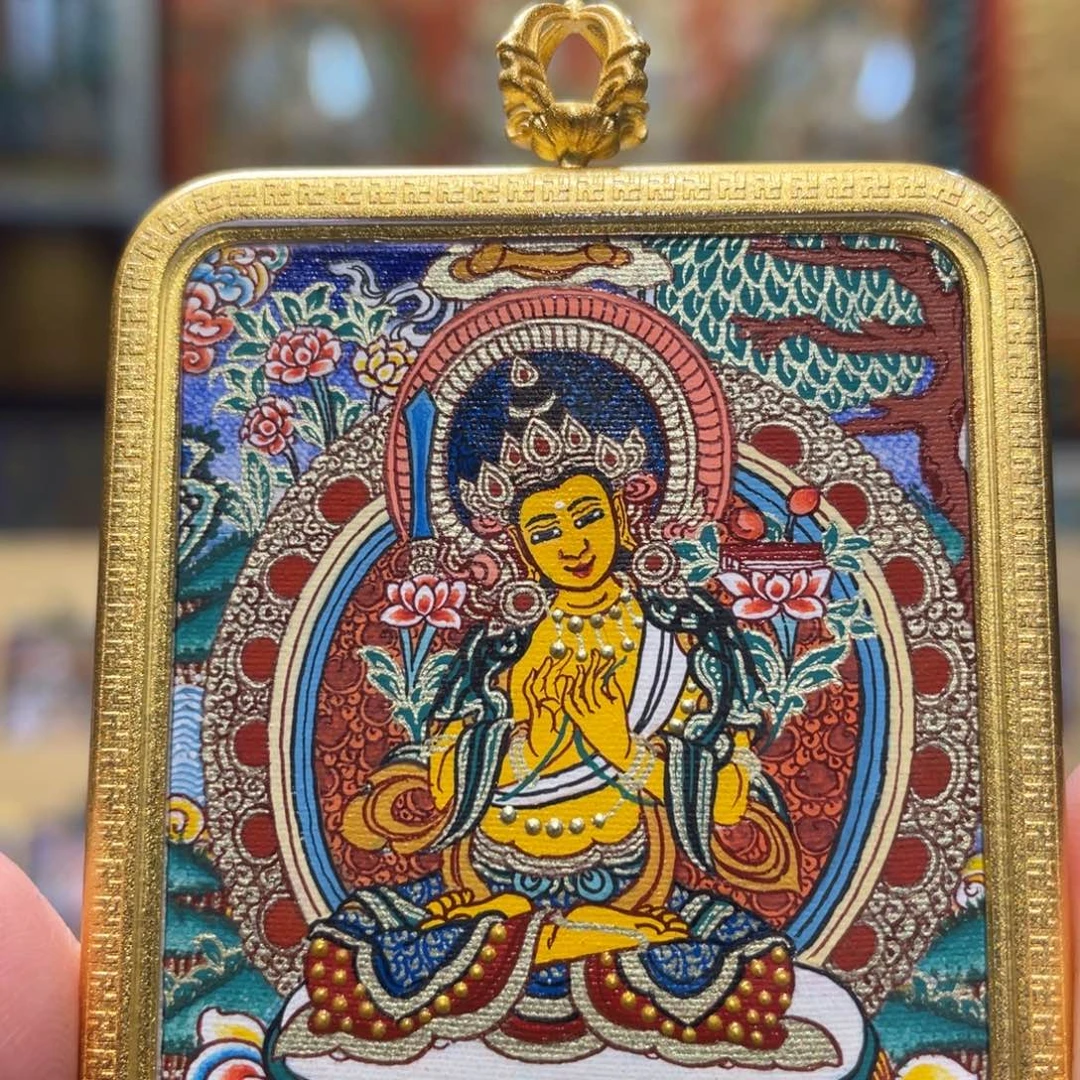 吊坠热贡纯手绘唐卡文殊菩萨