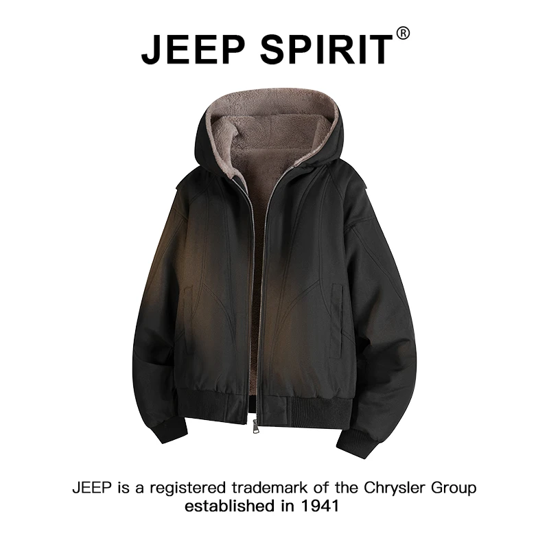 Jeep吉普解构拼接连帽棉服男款冬季加绒加厚潮牌cleanfit棉衣外套