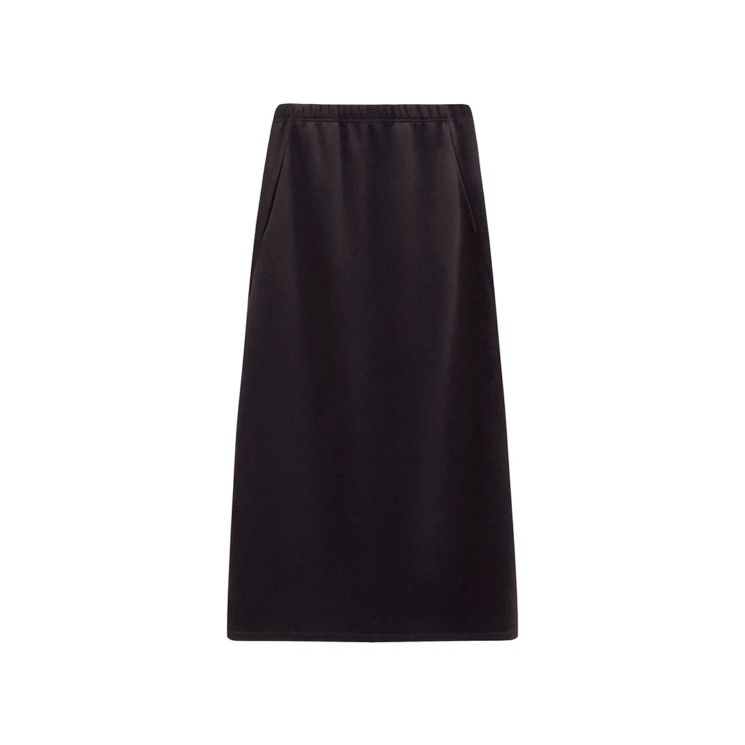 纯色高智感羊毛醋酸云柔触感混纺半裙K7528