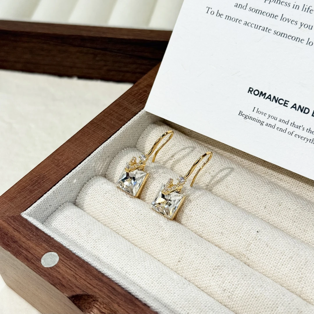 铜合金仿水晶耳饰 ES-300日韩小众设计方形水晶精美耳环