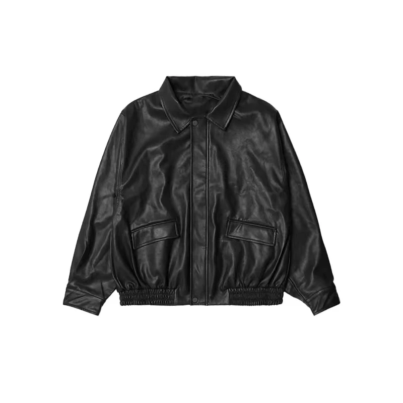 P01 N 冬季加绒翻领短款皮外套男士潮流百搭上衣