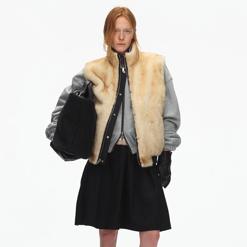 ECHOADE时髦实用主义 立领设计两面穿蓬松加厚羊毛马甲