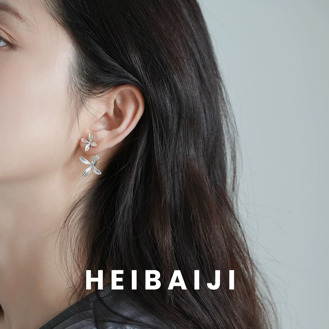 925银耳饰 通体纯银手工花朵耳环优雅气质小众设计后挂式耳钉X16