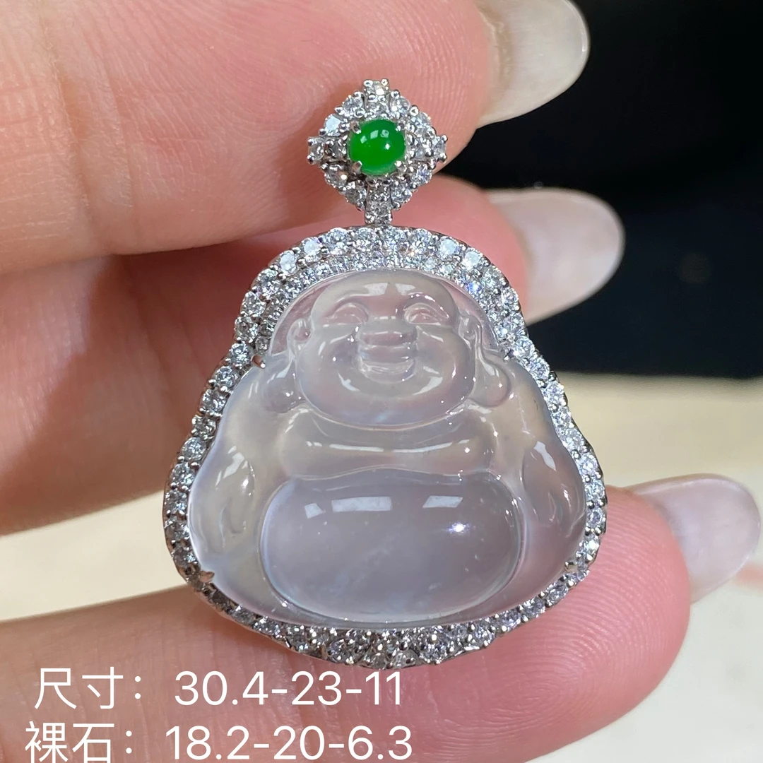 莱韵翡翠 缅甸天然A货翡翠18k金镶嵌冰种佛公吊坠