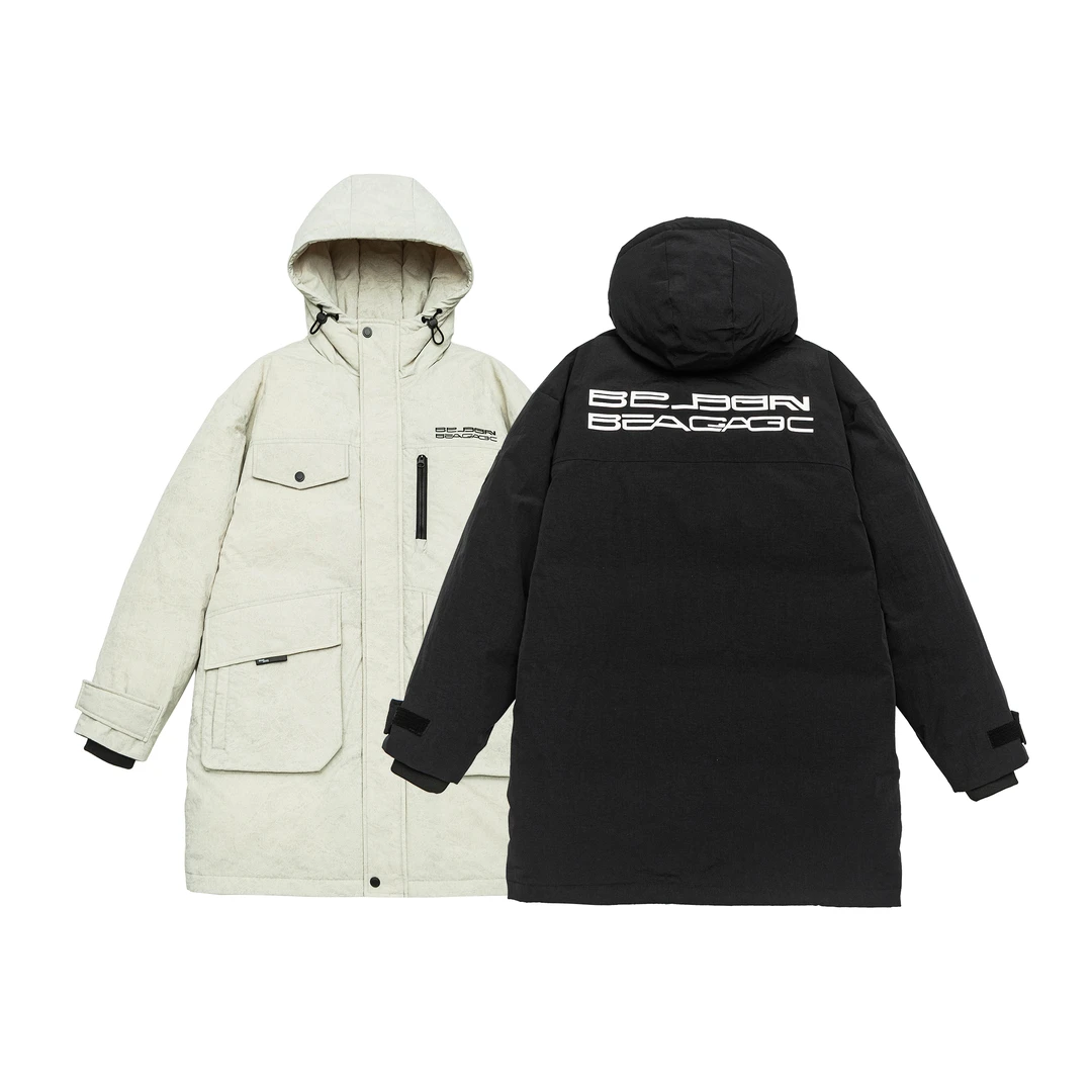 [反季清货90绒羽绒]THEPANG潮牌大码男装冬季中长款连帽羽绒服