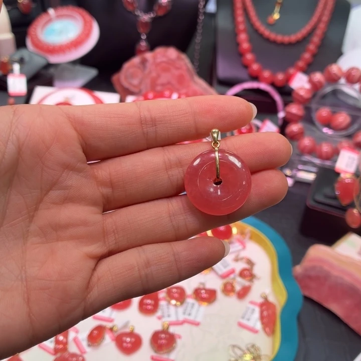 菱锰矿（红纹石）18K金镶嵌颈饰