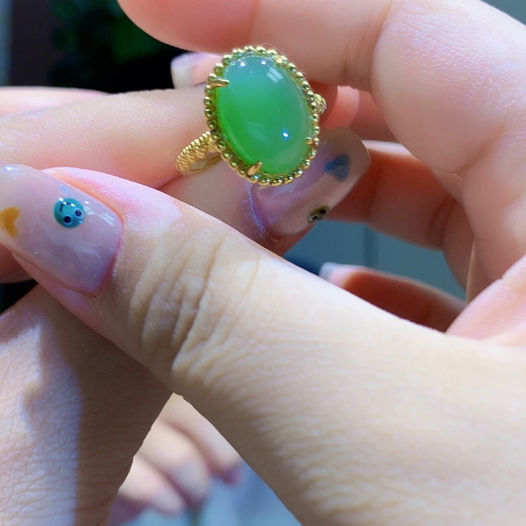 和田玉（碧玉）戒指银S925镀金镶嵌