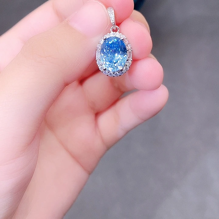 银S925镶嵌颈饰海蓝宝石