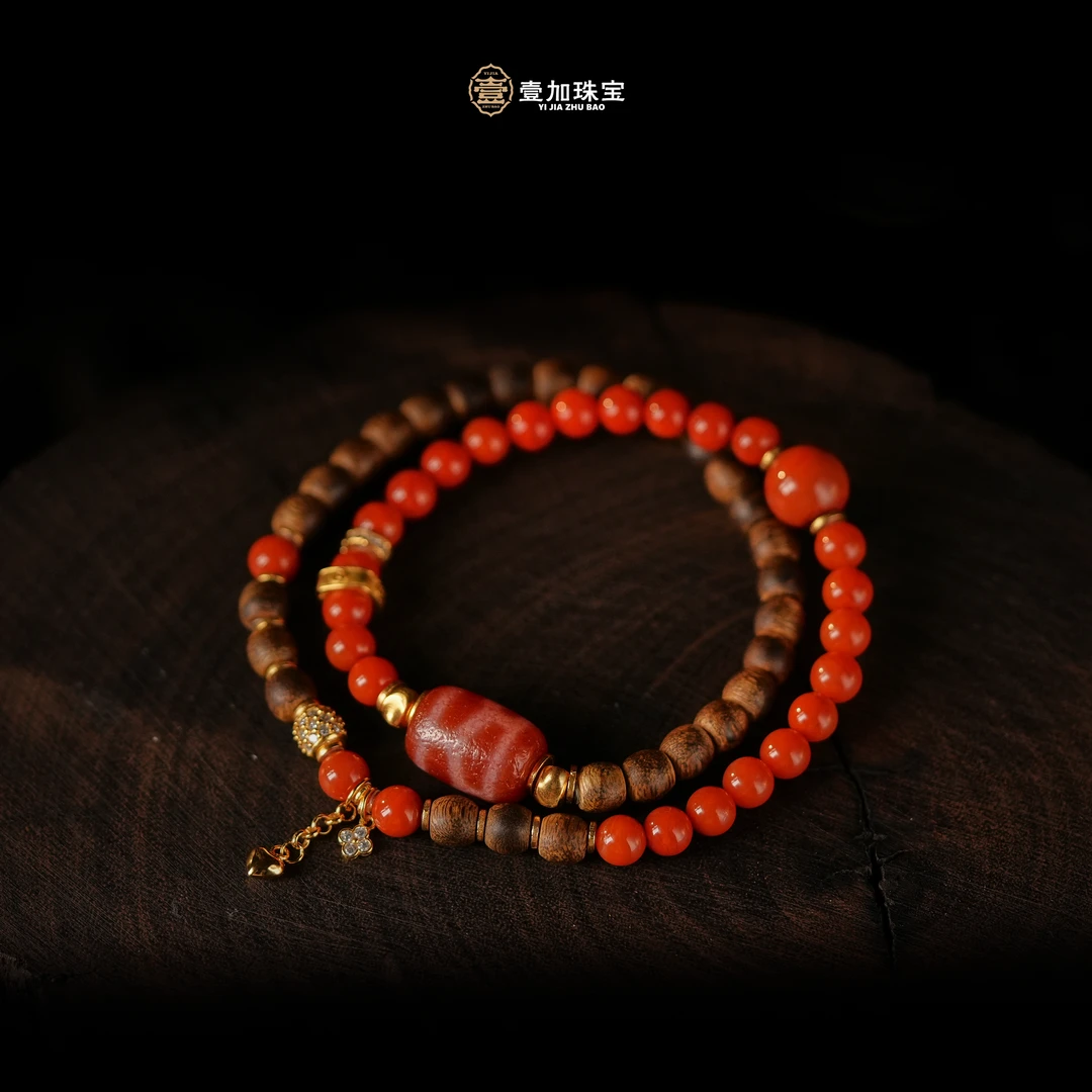 壹加林妹妹 | 玛瑙红肉s珠南红多圈手串多样性发一3233R