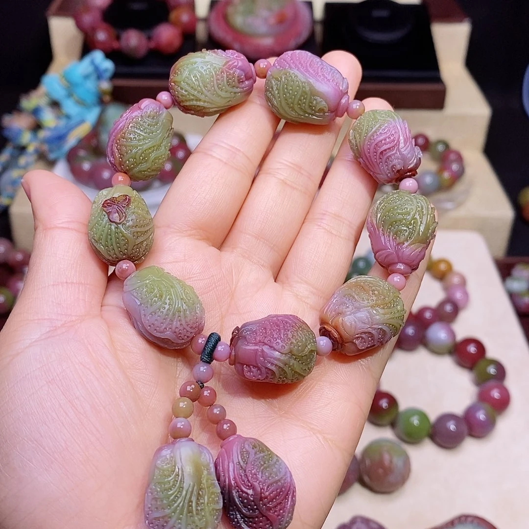 天***客玛瑙/玉髓未镶嵌盐源玛瑙同料白菜手串