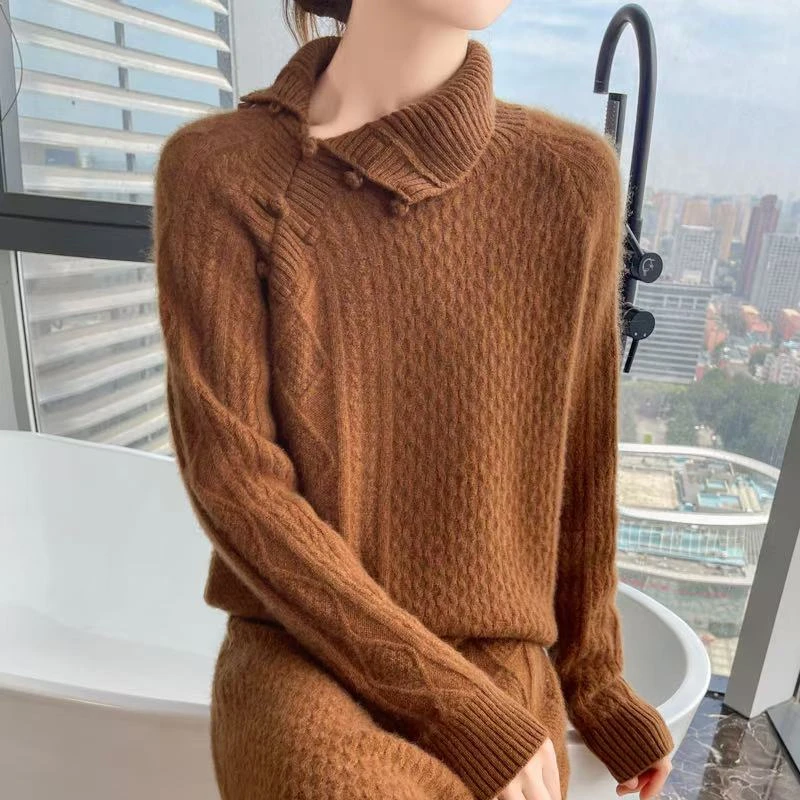 涵玖玥【羊绒中国风斜扣】重磅工艺钩花高奢长袖上衣Z新035-322