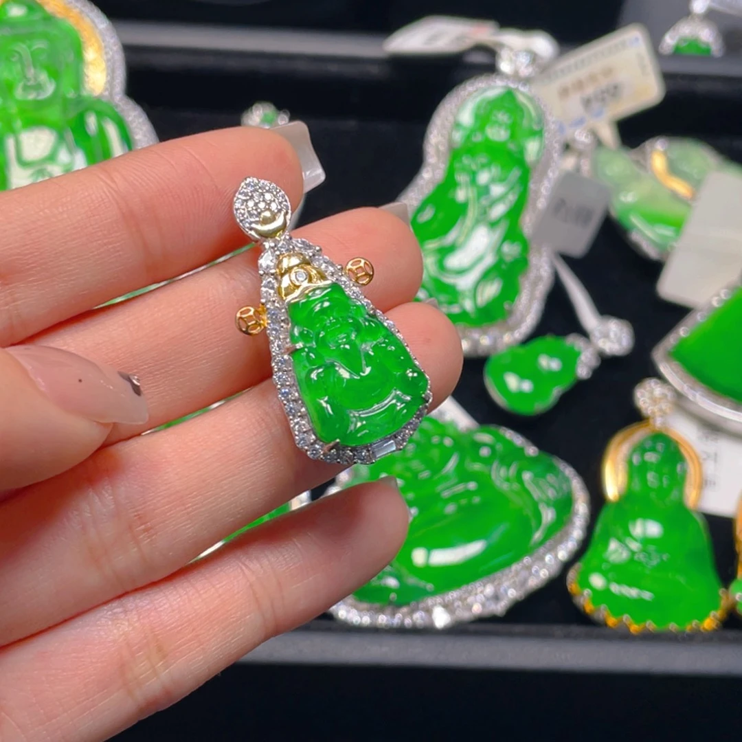 翡翠银S925镶嵌吊坠(不含链)