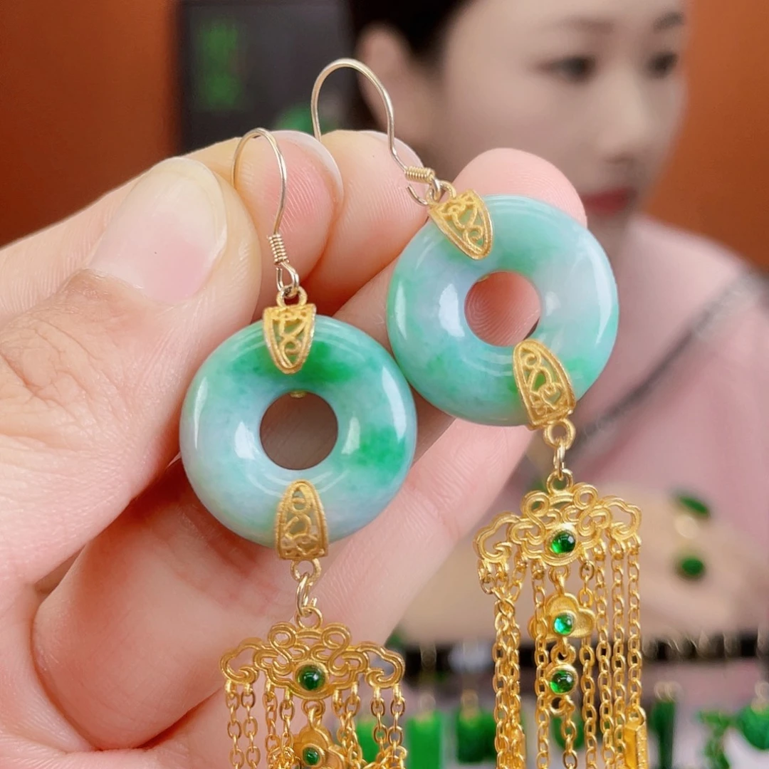 翡翠银S925镶嵌耳饰