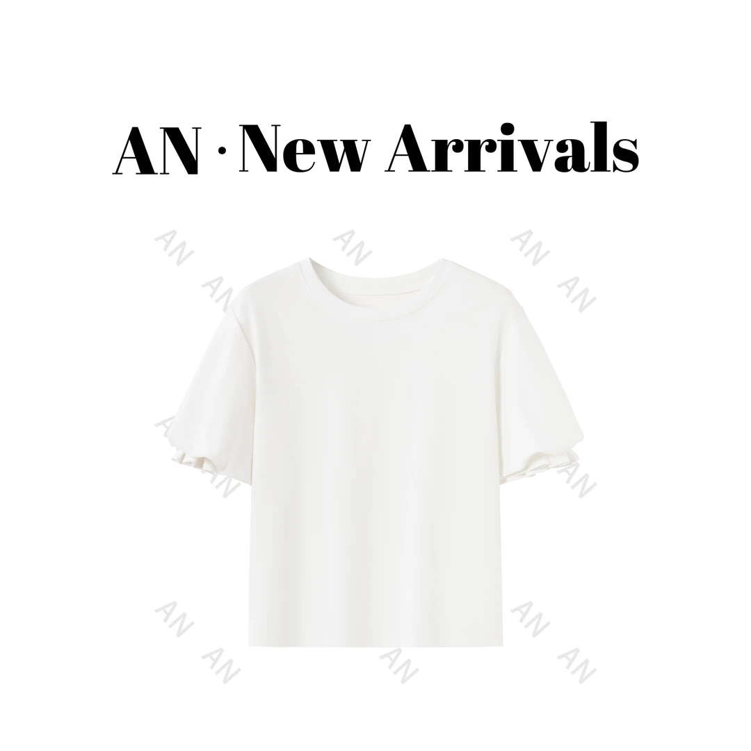 C03081【白开水】春季新款减龄宽松独特漂亮纯色花苞泡泡袖T恤