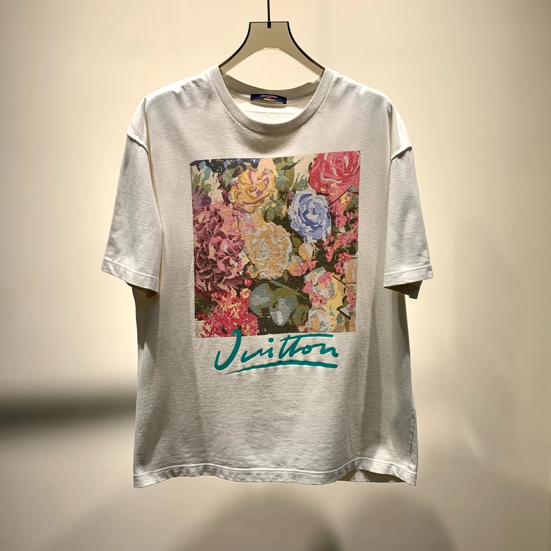 99新 LouisVuitton/路易威登 字母花卉图案印花短袖T恤/XXL/C2514
