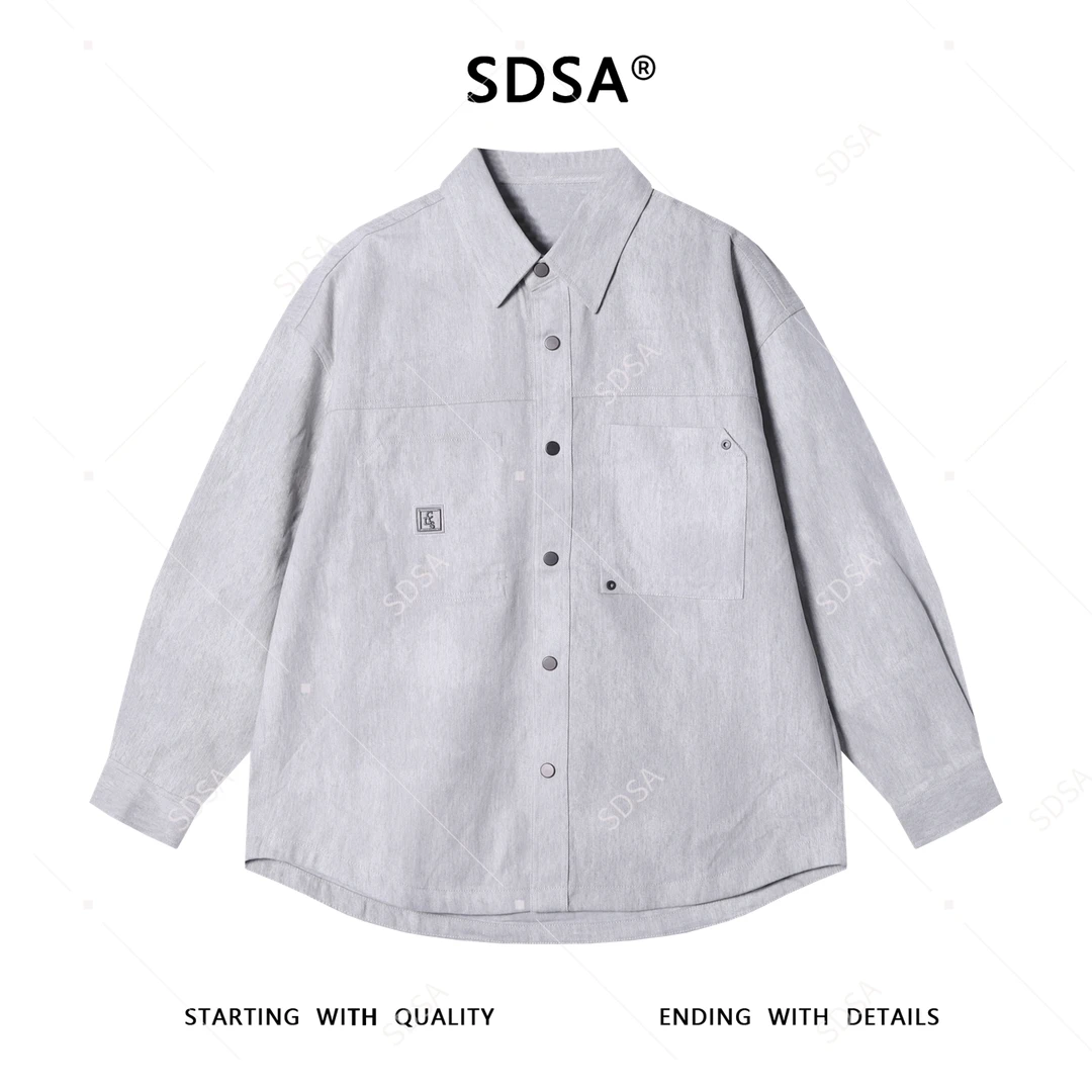 SDSA秋冬新款痞帅男装潮牌扎染刺绣字母翻领长袖衬衫百搭时尚衬衣