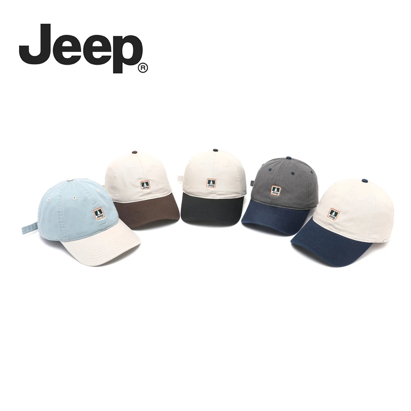 Jeep拼色刺绣韩高街遮阳百搭秋冬季大头围显脸小棒球帽子鸭舌帽