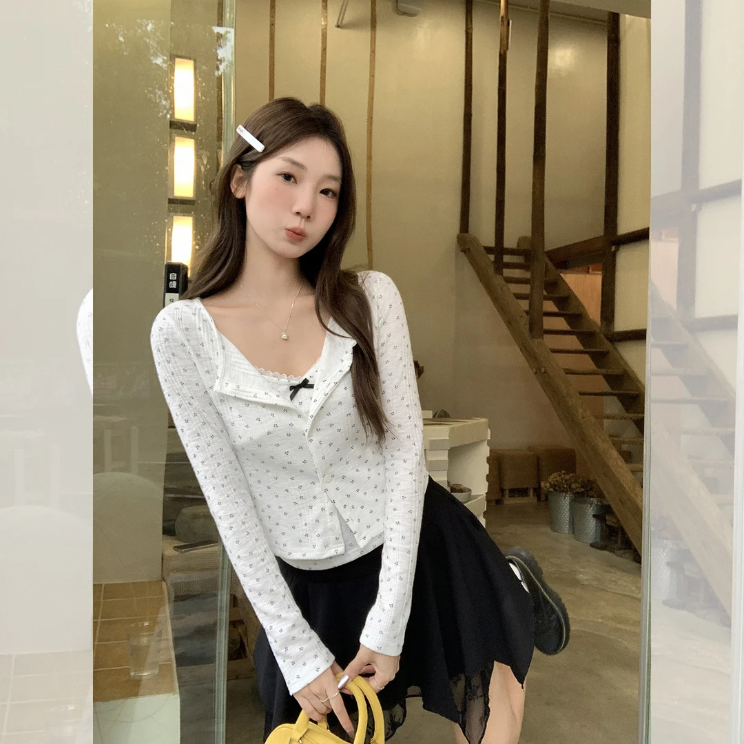 洋气衣服女实价bm风碎花百搭长袖开衫女2025秋季新款修身韩系绝美