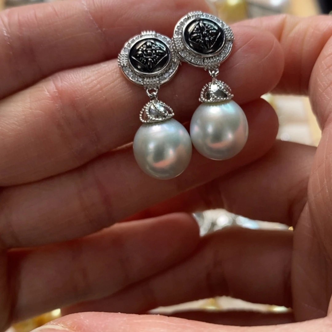 海水珍珠耳饰银S925镶嵌
