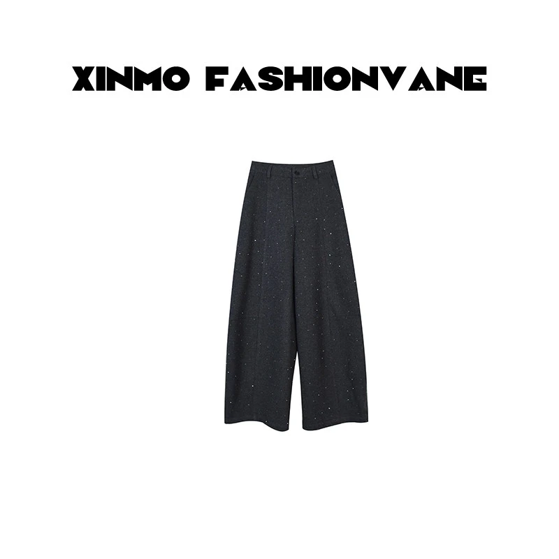 【XINMO买手店】设计师重工镶钻宽松百搭休闲阔腿长裤女C12192502