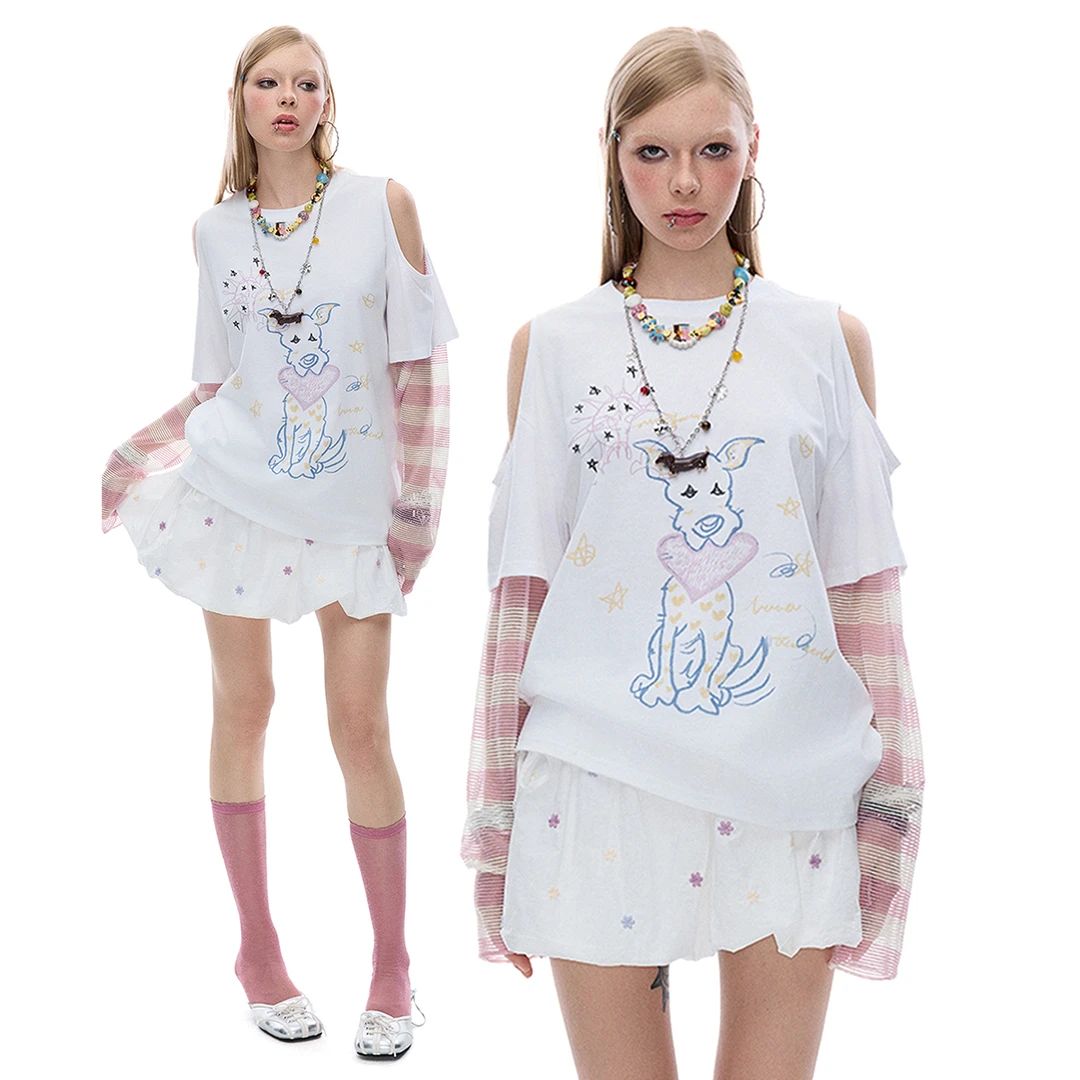 SUMIYAKI 27“Puppy Love”小狗假两件防晒T恤长袖女